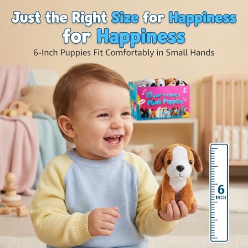 Bedwina Plüsch-Hündchen – (Packung mit 12) 15,2 cm große Kuscheltiere, sortierte Welpen und niedliches Plüsch-Hundewelpen-Sortiment, Strumpffüller