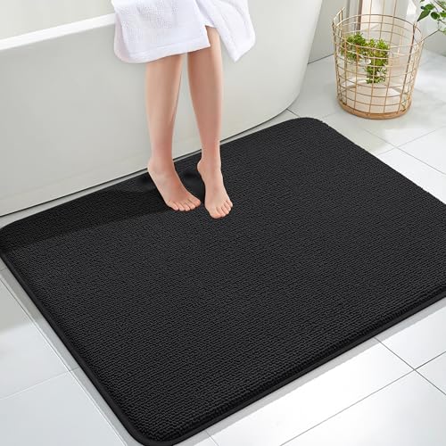 Image of OLANLY Thick Memory Foam Large Bathroom Rugs 40x32, Extra Soft Absorbent Bath Rug, Quick Dry Bath Mats, Non-Slip, Machine Washable Carpet for Bathroom, Tub and Shower, Home Decor Accessories, Black