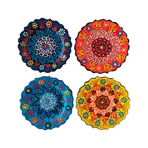 Ayennur Turkish Decorative Small Plates Set of 4 - 5.11" (13 cm)Multicolor Handmade Ceramic Ornament for Home&Office Wall Decors (Multi 1) Cover