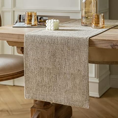 ZeeMart Burlap Style Farmhouse Table Runners 48 Inches Long, Beige Rustic Woven Dining Table Runner for Everyday Use, 14x48 Inches, Oatmeal Beige Cover