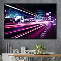 Framed Canvas Wall Art Light Exposure Colorful Industrial Lights Multicolor Neon Photography Places Portrait Realism - 16x24 inches