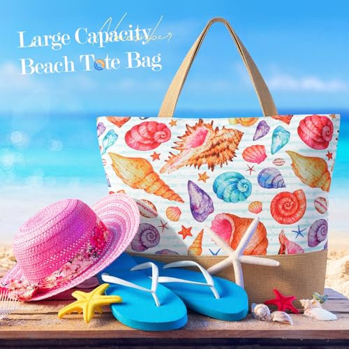 Image of Trifabricy Beach Bag for Women, Large Beach Tote Bags with Zipper, Woven Straw Tote Waterproof, Swim Gym Shopping Travel Bag
