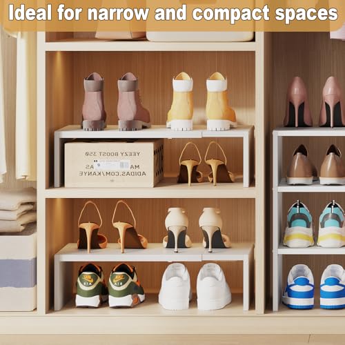 Image of X-cosrack 3-Tier Shoe Rack for Closet, Shoe Organizer for Front Door Entrance Expandable Shoe Shelf, Stackable Iron Shoe Storage Shelves for Closets, Entryway, Hallway, Garage,White