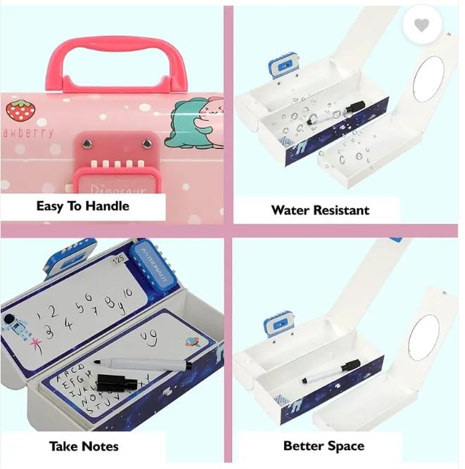 Image of WORSHIPER Cartoon Theme Pencil Box for Kids | Suitcase Style Password Lock Stationery Organizer | Multi-Layer Pen & Pencil Case for Boys & Girls (Lucky Star M-1)