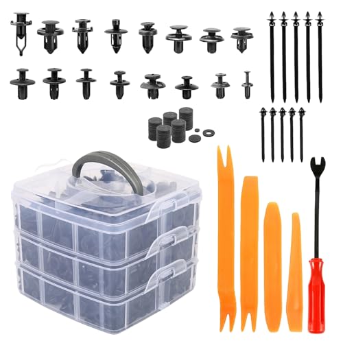 Aquafix バンパークリップ 685pcs 16種類ユニバーサル プラスチック製 バンパークリップ ユニバーサル自動車フェンダー リベットセット パネルはがし脱着工具 収納ケース付き 混合ファスナー 押し込み式