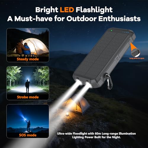 Image of ERRBBIC Solar Charger Power Bank 20000mAh, Portable Wireless Charger, 15W Fast Charging External Battery Pack with USB C, Camping Solar Charger for Outdoor iPhone 17 /16 /15, Galaxy, Google etc