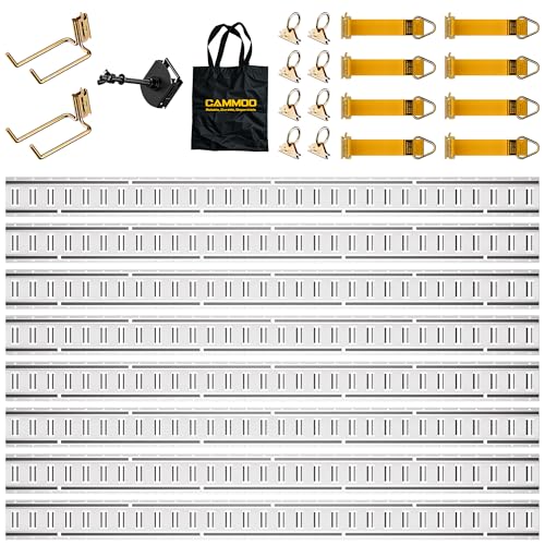 CAMMOO 5FT E-Track Rail Kit Includes 8 Rails 2 Double Hooks & 1 Tire Bracket 8 O-Rings 8 D-Rings with Tie Down 1 Storage Bag 2200lbs Load Capacity for Trailers Trucks Vans Garage Silver