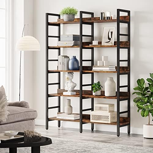 Tribesigns 5-Tier Industrial Bookshelf, 71”H x 47”W Etagere Bookc...