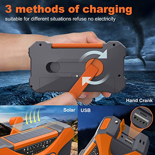 【10000Mah】 Emergency Radio Hand Crank Solar, Noaa Weather Radio Multiple Power Sources,Flashlight, Reading Lamp,Cell Phone Charger, Sos Alarm, Portable Am/Fm/Wb Radio With Headphone Jack (Orange) #TOP3