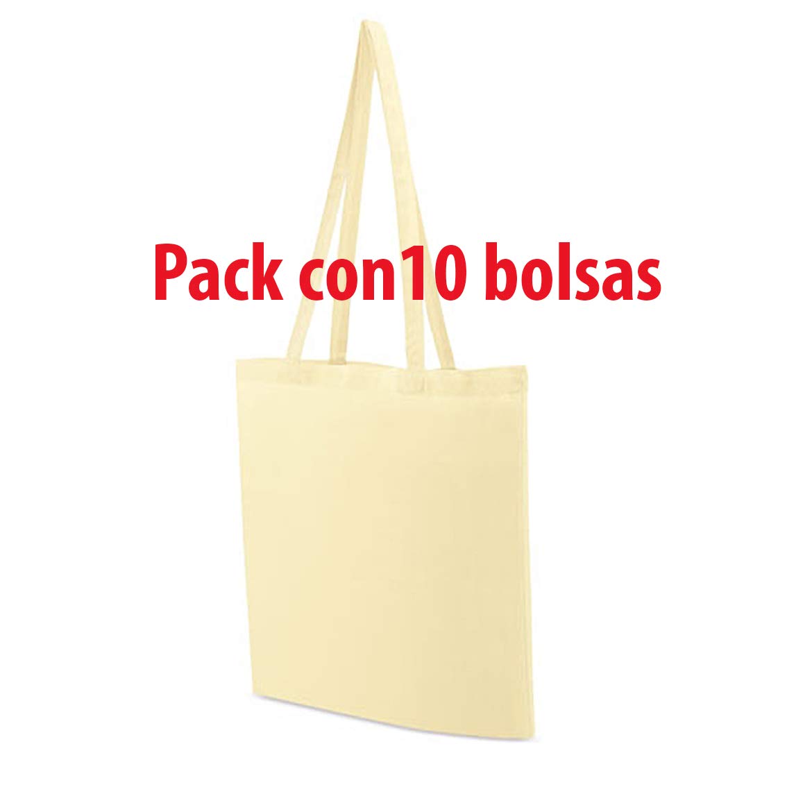10 x Bolsa algodón natural 41 x 37 cm. Asas largas