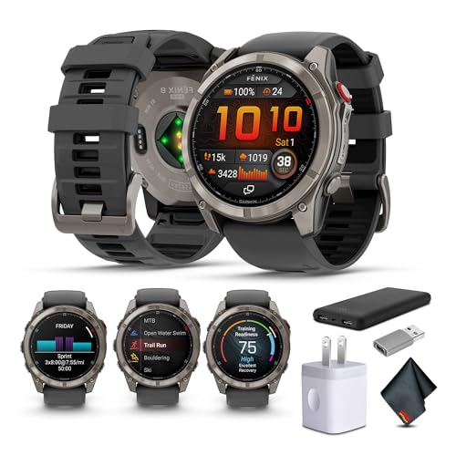 Garmin Fenix 8 Pro 51mm, AMOLED Display, inReach Technology, Premium Connected Multisport GPS Smartwatch, Sapphire, Titanium with Graphite/Black Silicone Band, Fitness Tracker Smart Watch Bundle