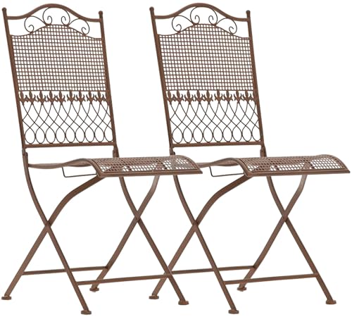 CLP Lot de 2 chaises de Jardin Pliantes Kiran, en Fer forgé Style Art Nouveau, romantiques pour terrasse, Balcon, Jardin, Couleur:Marron Antique