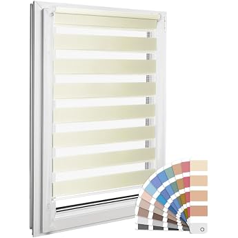 Home-Vision  Klemmfix Duo Roller Blind Double Roller Blind No Drilling Required with Clamp Brackets Roller Blinds for Windows and Doors Cream W 40 cm x H 220 cm