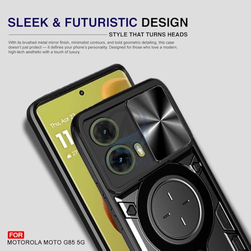 Image of AESTMO Armor Motorola Moto G85 5G Bumper Back Case Cover | Ring Holder & CD Pattern Sliding Camera Shutter Cover | Back Case Cover for Motorola Moto G85 5G (Black)