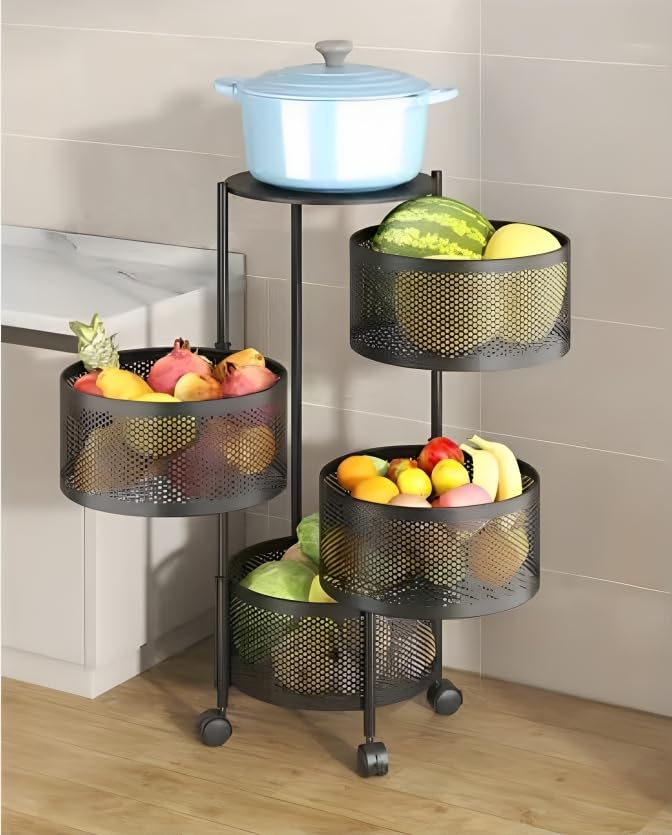 Kitchenwell Round MultiPurpose Trolley Storage Organizer and Kitchen