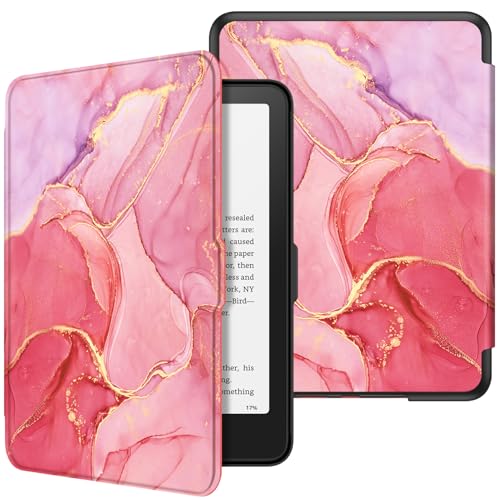 Image of Fintie Case for 7 inch All-New Kindle Paperwhite (12th Generation, 2024) and Kindle Colorsoft Signature Edition - Slim Lightweight Shell PU Leather Protective Cover with Auto Sleep /Wake, Marble Pink