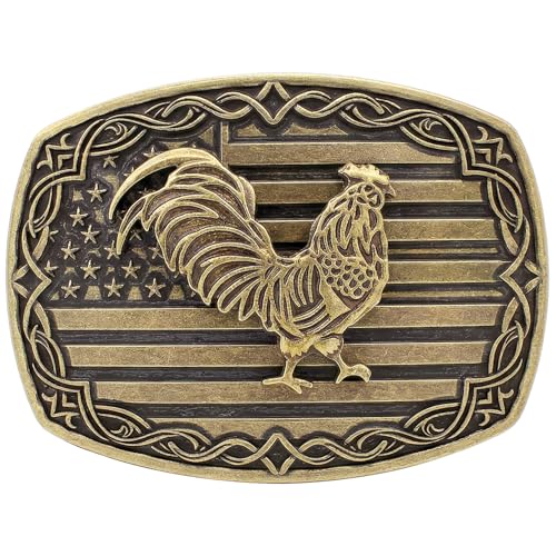 Image of HUABOLA CALYN Long Horn Bull Belt Buckles for Men Women American Flag Texas Star Belt Buckles