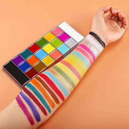 Image of Thr3E Strokes Face Paint Makeup Palette Professional 20 Colors Body Paint Oil Halloween Cosplay Party Stage Fancy Painting Kit Non Toxic Palette Come With 10 Blue Artist Brushes