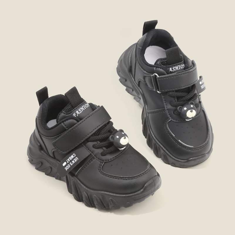 Kids Athletic Sneakers, Black Chunky Platform Shoes with Hook and Loop Strap, Non-Slip Sole3