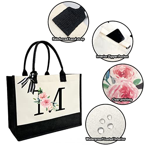 Personalized Initial Canvas Tote Bag for Women, Beach Bag with Inner Zipper Pocket for Wedding, Birthday, Holiday4