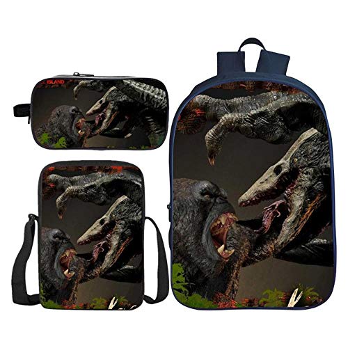 WSX School Bags Children's Kids Backpacks King Kong Printed Backpack + Messenger Bag + Pencil Case Combination Package Children Backpack,B