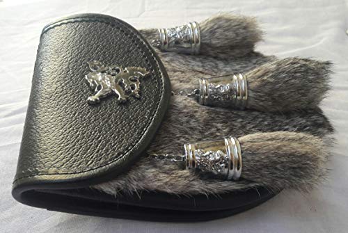 Scottish Kilt Semi Dress Grey Rabbit Sporran with Rampant Lion & Tassels Caps4