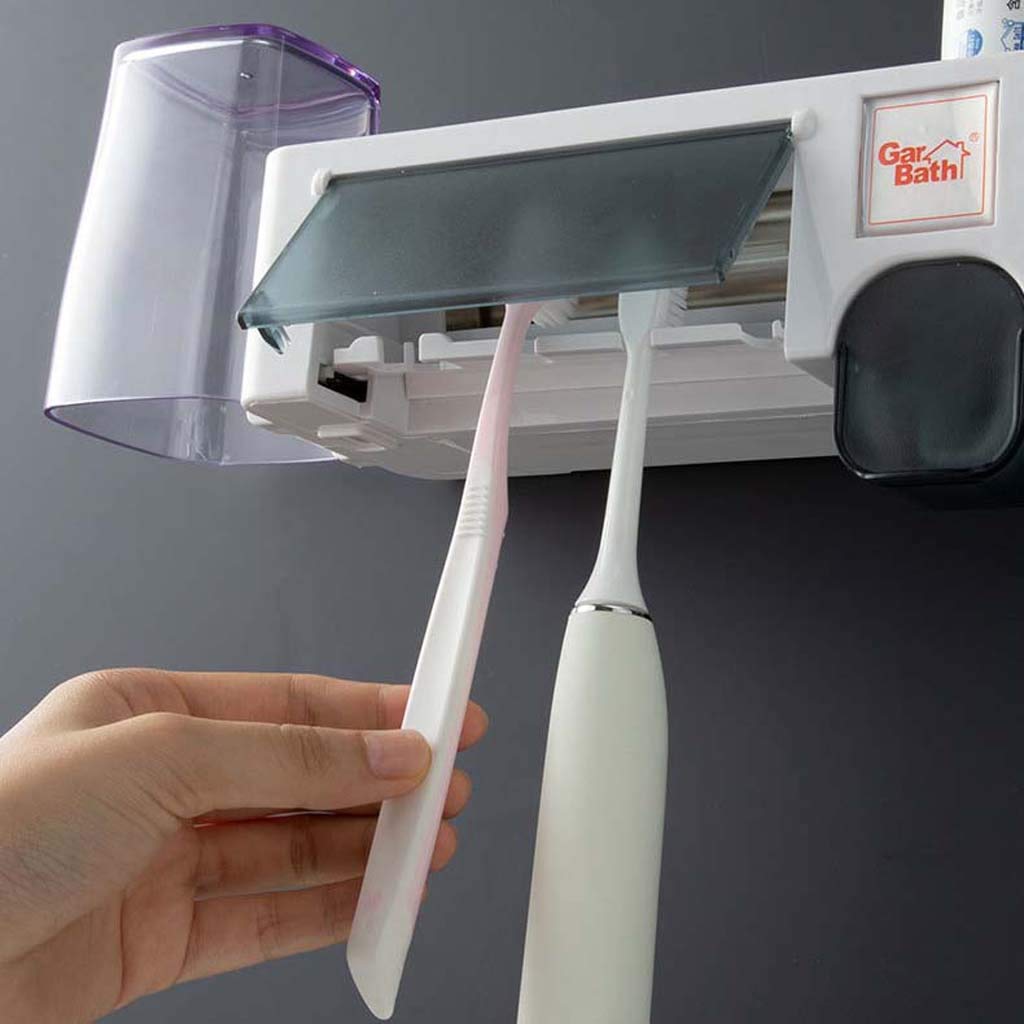 TJH - Sterilizzatore per spazzolini da Denti, sterilizzazione UV, scaffale per spazzolini da Denti, a Prova di Polvere, Bagno dentifricio da Parete Senza punzone Gray Caricatore di USB