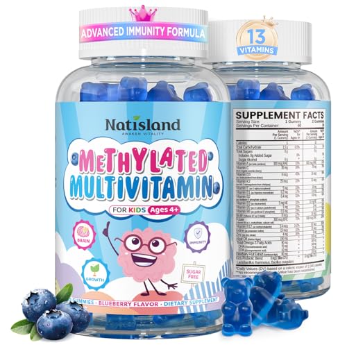Kids Methylated Multivitamin - MTHFR Multivitamin for Kids & Teens 4+ L Methylfolate & B12 13 Vitamins Vegan Omega-3 Zinc Probiotics & Elderberry Immune Support Brain Health Sugar-Free