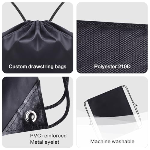 Image of Scanect custom drawstring Backpacks bags 5 /10 /50 /100 Pack, personalized Logo Text, bulk, Black