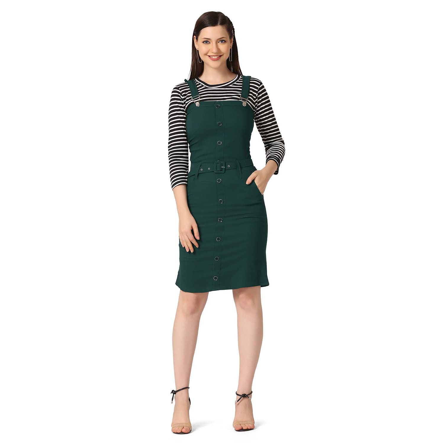 Dimpy Garments Toko Twill Women Belted Buttoned Dungaree Dress