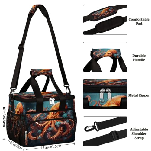 Orange Octopus Insulated Picnic Backpack Lunch Box for Women Men Picnic Basket Tote Lunch Bag Picnic Bag Portable Lunch Bags for Picnic, Beach, Work, Trip,Office, Camp Octopus