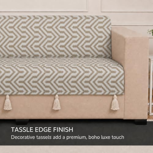 Image of STITCHNEST 'Nomad Weave Collection' 3 Seater Sofa Cover - Full Coverage| Elegant Jacquard Fabric, Decorative Tassels, Washable & Durable for Modern Living66