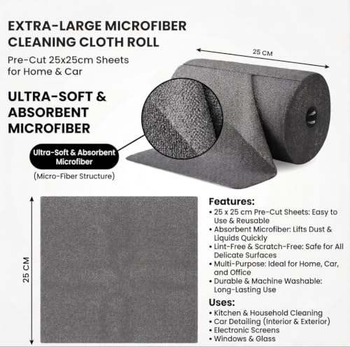 Image of Large Microfiber Cleaning Cloth Roll, 20 Cloth Roll Pack, Reusable Lint Free Kitchen Cleaning Cloth, Super Absorbent Multipurpose Wiper for Kitchen, Glass, Car & Home |