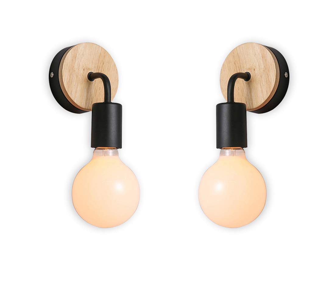 XIHOME Paquete de 2 Minimalista Decoración de madera Pared negra Encendido arriba/abajo Lámpara decorativa para interiores Bajador, País rústico Aplique de pared Adaptador Cálidas lámparas E27 Max 60W