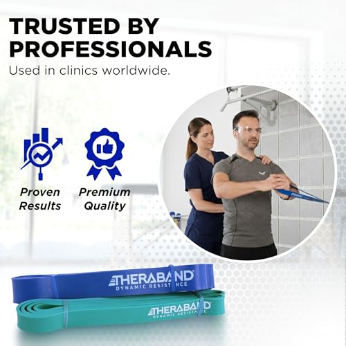 Image of THERABAND High Resistance Band Set of 2, Medium and Heavy Elastic Super Bands for Full Body Workouts, Physical Therapy, Strength Training, Durable 41 inch Loop Exercise Bands, 25-35 lbs Resistance