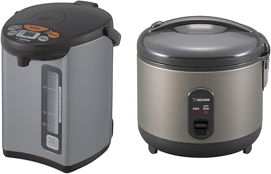 Zojirushi CD-WCC30 Micom Water Boiler & Warmer, Silver & NS-RPC10HM Rice Cooker and Warmer, 5.5-Cup Uncooked, Metallic Gray