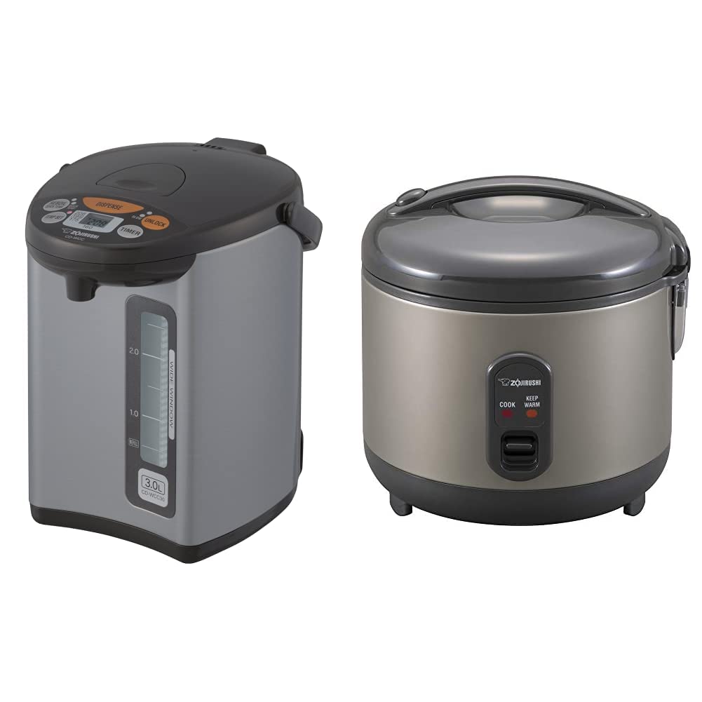 Zojirushi CD-WCC30 Micom Water Boiler Warmer Silver NS-RPC10HM Rice Cooker and Warmer 5 5-Cup Uncooked Metallic Gray