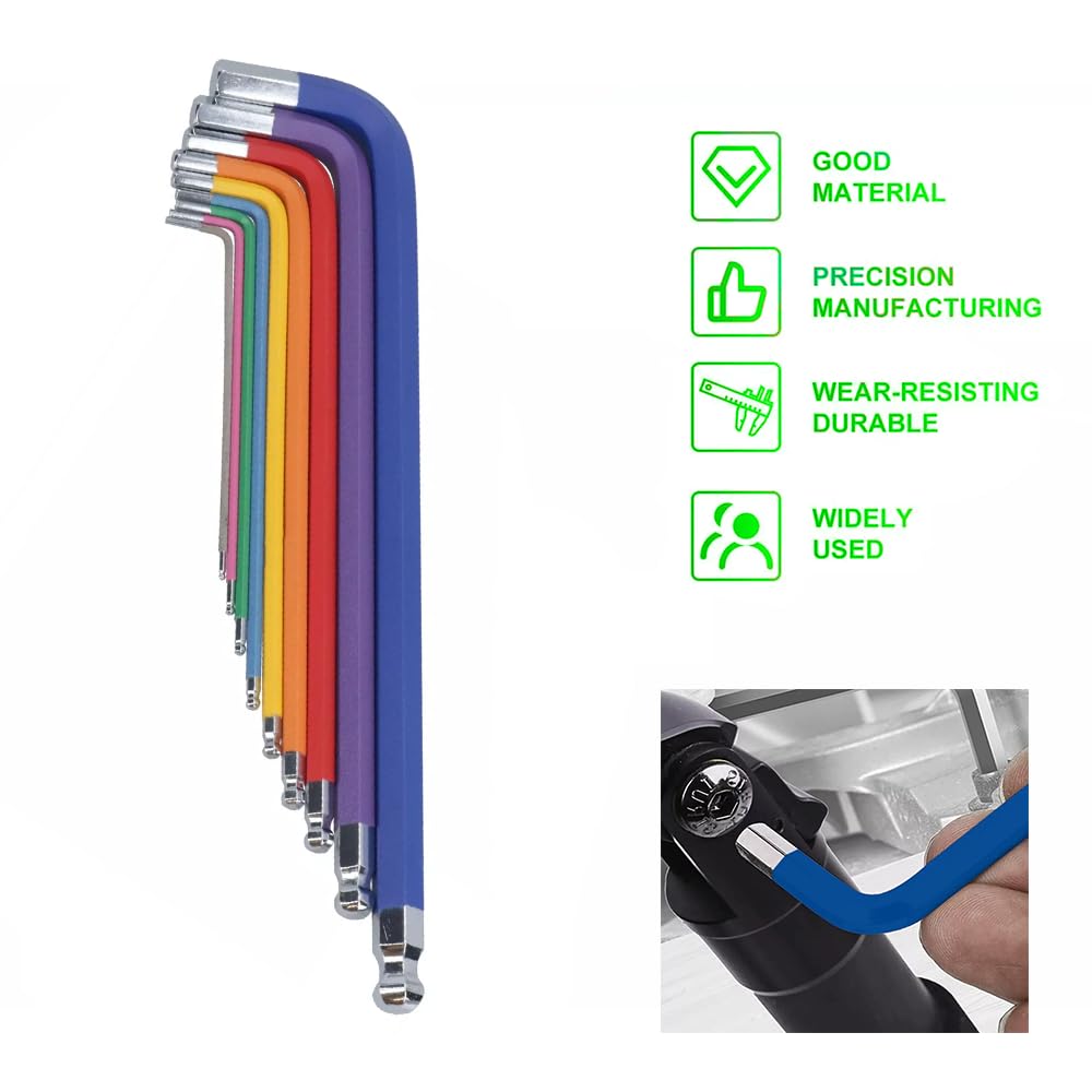 Crozgan 9Pcs Allen Key Set,Metric Hex Key Set 1.5-10mm with Colour Coding Anti-Slip Long Ball End Hex Wrench Set Allen Wrench Universal Set for Bike,Vehicles,Furniture Assembly,Motorcycle - Image 4