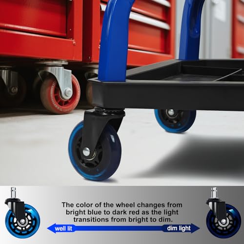 Image of Rolling Stool with Blue Wheels,Heavy Duty Garage Work Mechanic Rolling Shop Stool with Backrest, Adjustable Height 360Swivel Roller Mechanic Chair with 2 Tool Trays, 330 LBS Capacity