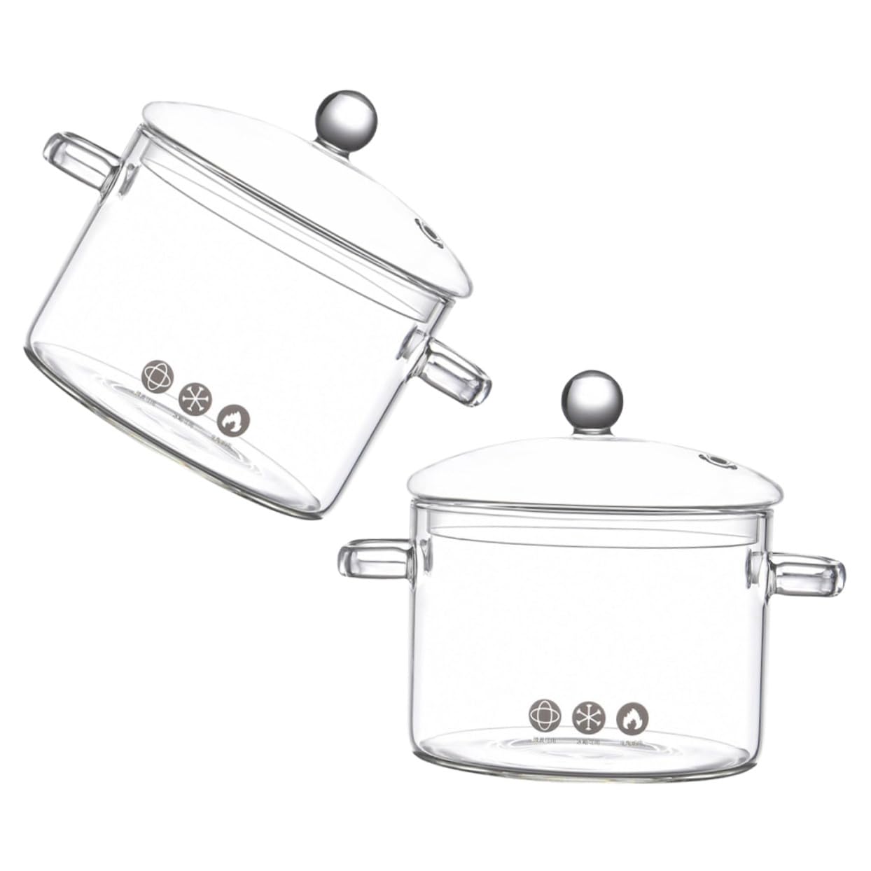 2 Stück Hitzebeständiger Glas Kochtopf mit Deckel Große Transparente Pfanne für Langsames Schmoren Suppen Nudelgerichte für Zuhause und Babyernährung