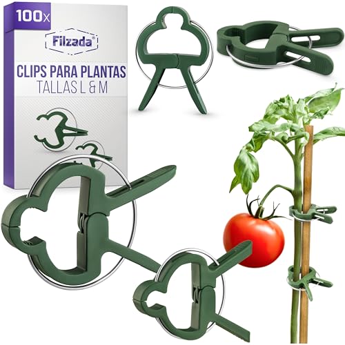 Filzada® 100x Clips para Plantas de Jardin y Flores Set L & M - Abrazaderas para Plantas - Clip de Jardín Reutilizable