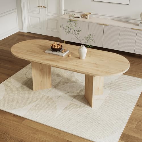 Merax Table à manger extensible 120/160 x 80 x 75,5 cm, coins arrondis, plateau de table de 3 cm d'épaisseur, design flexible, pour famille et grands...
