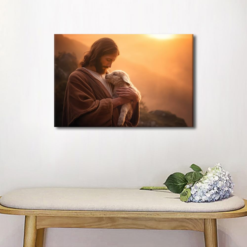 Art Work for Home Walls Christian Wall Art Lost Lamb Wall Art The Hands Of Jesus Paintings Canvas Wall Art Lost Lamb Poster Home Wall Decor Stretched and Framed Ready to Hang - Image 3