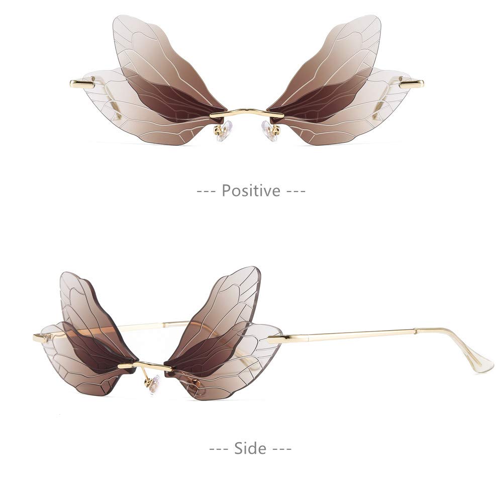 LASPOR Dragonfly okulary przeciwsłoneczne bez oprawek dla kobiet vintage złote metalowe bezramowe okulary motylkowe UV400 okulary ochronne