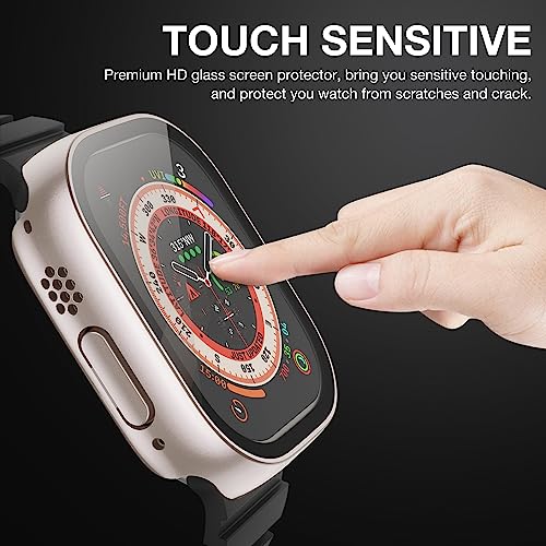 Image of Case Compatible with Apple Watch Ultra 50mm with Built-in Tempered Glass Screen Protector, All-Around Ultra-Thin Bumper Full Cover Hard PC Protective Case for iWatch, Original Rosegold