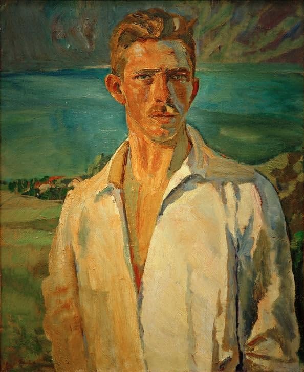 Peinture Albert Weisgerber Autoportrait à l'Attersee Grand Tableau Toile Décoration Salon
