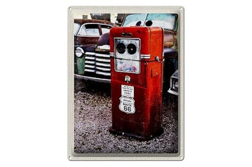 Targa in metallo, 40 x 30 cm, USA Historic Route 66, motivo: vecchia colonna del serbatoio – DekoNo7
