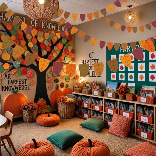 Image of VitalCozy 5 Pcs Back to School Decorations Fall Maple Leaves Banner Flags 49 ft Autumn Fall Thanksgiving Wedding Birthday Bridal Shower Engagement Halloween Party Supplies