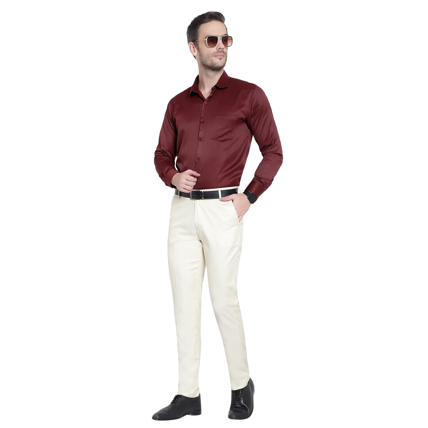 Radha KUNJ Men's Formal Regular Fit Cream Trouser-picture-46
