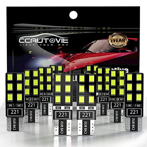 FEZZ Luces Interior Led Coche Canbus Bombillas Posicion Led Blancas Luz T10 W5W Laterales Iluminación, 10 Pack